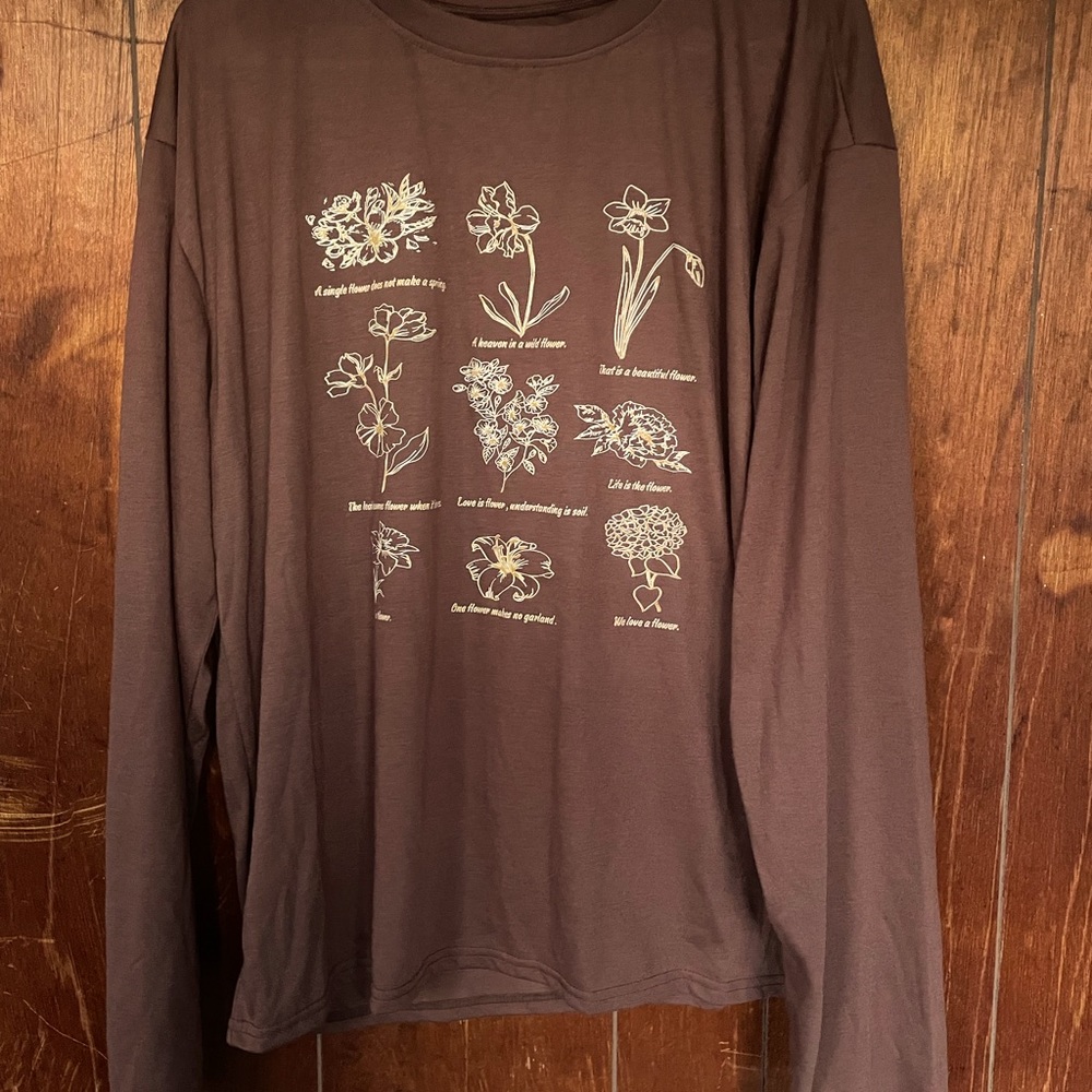 Romwe Flower Cottagecore Long Sleeve T-Shirt